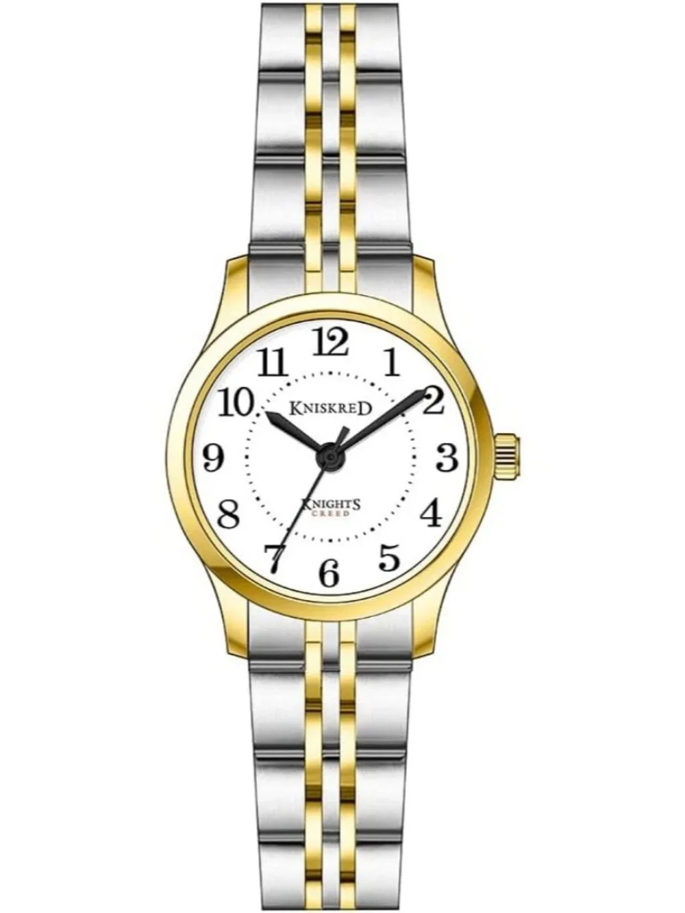 Women's Silver Gold Solid Stainless Steel Band Easy to Read Dial Wrist Watch